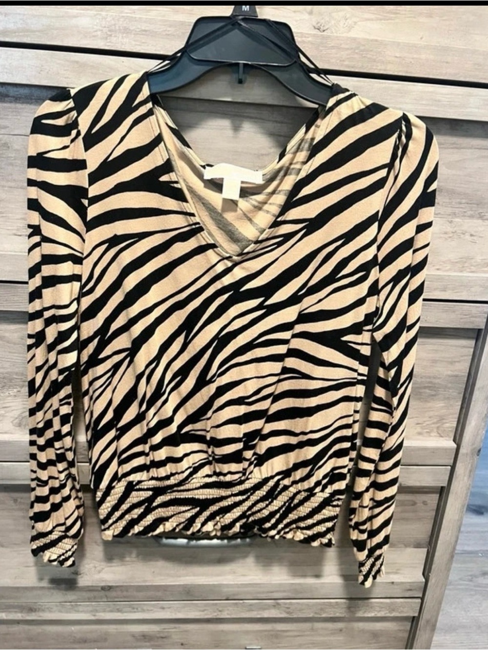 Michael Kors Black & Cream Zebra V-Neck Long Sleeve Top